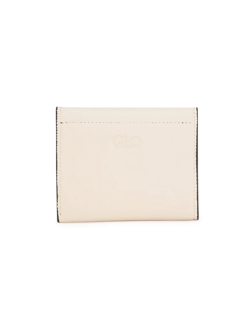 جلو باص Globus Women Off-White Vegan Leather Textured Button Closure Bi-Fold Wallet